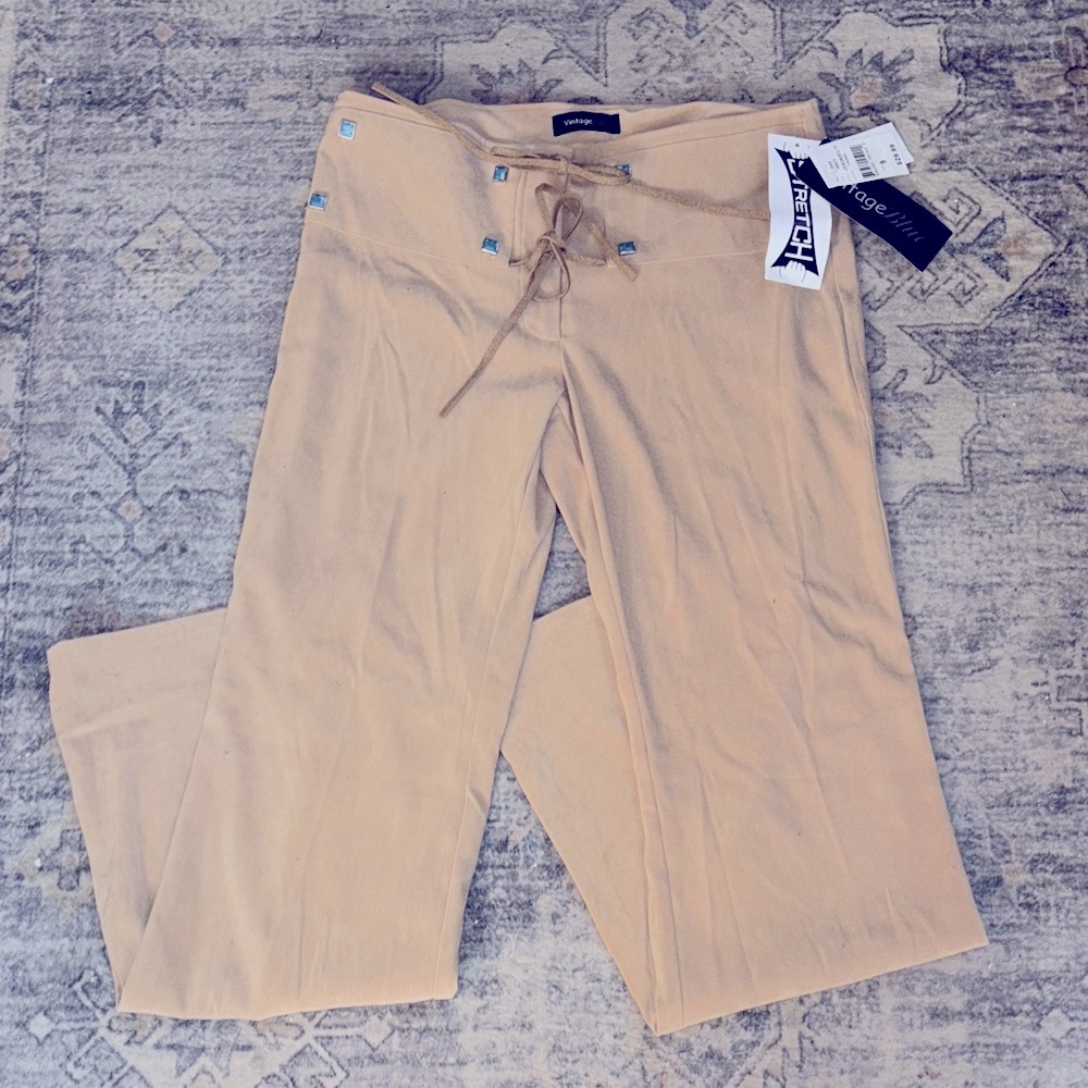 Vintage Rare Khaki Boho Hippie Faux Suede Drawstring Pants Turquoise Size 9 NWT